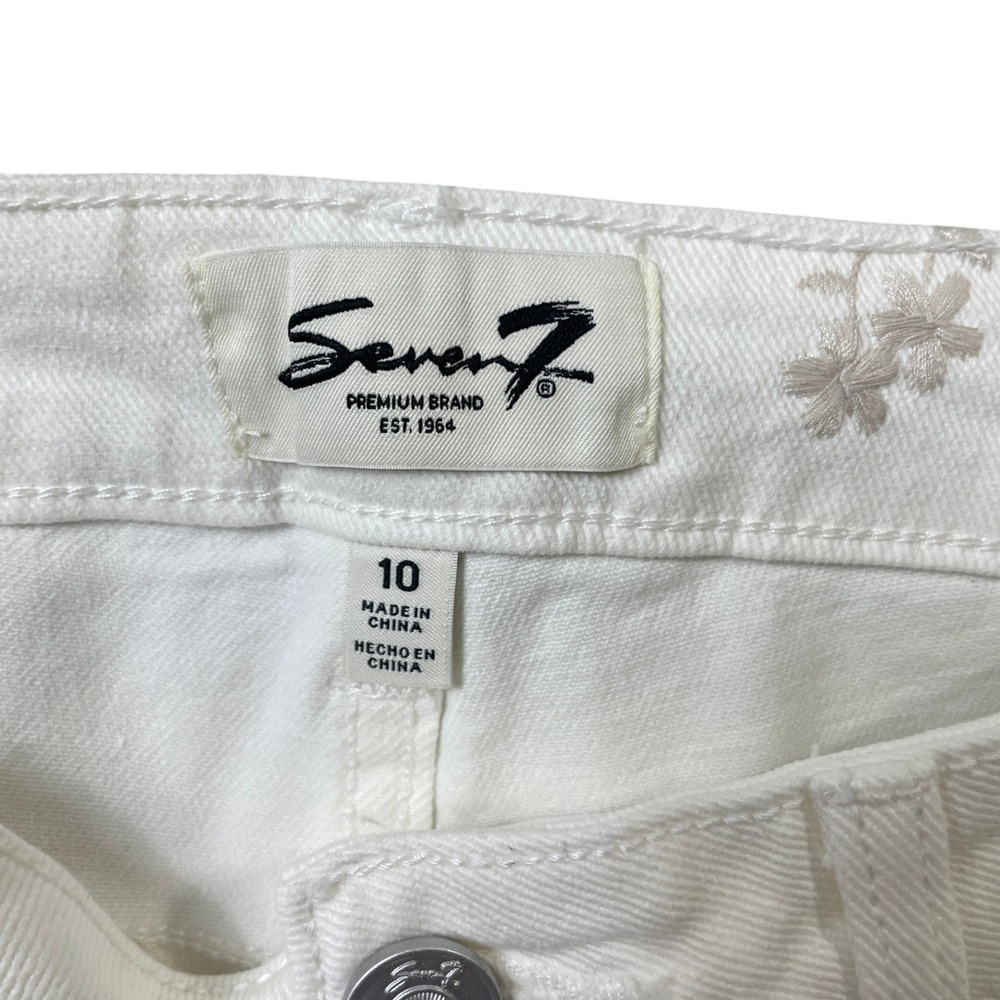 Seven 7 10 Cotton Blend White Floral Embellished Denim Pants - Picture 3 of 7
